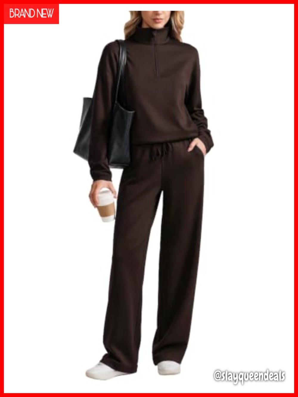 PINSPARK Women's 2 Piece Half Zip Tracksuit Lounge Set Wide Leg Pants
